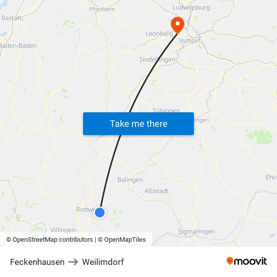 Feckenhausen to Weilimdorf map