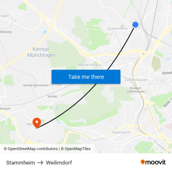 Stammheim to Weilimdorf map