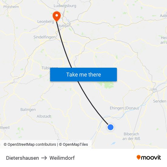 Dietershausen to Weilimdorf map