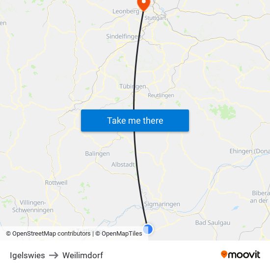 Igelswies to Weilimdorf map