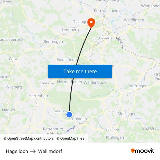 Hagelloch to Weilimdorf map