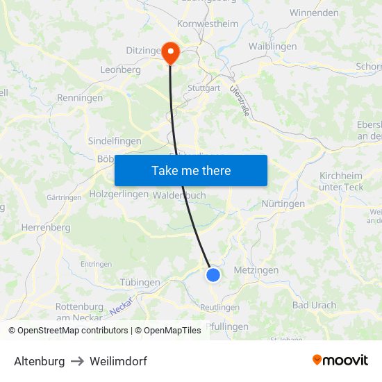 Altenburg to Weilimdorf map