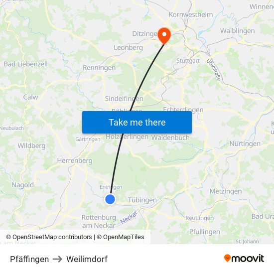 Pfäffingen to Weilimdorf map