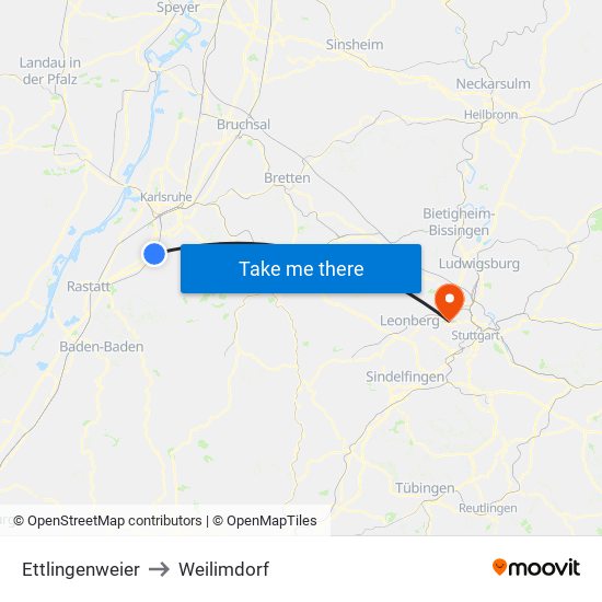 Ettlingenweier to Weilimdorf map