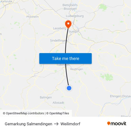 Gemarkung Salmendingen to Weilimdorf map