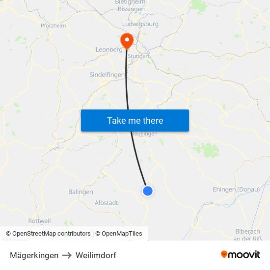 Mägerkingen to Weilimdorf map