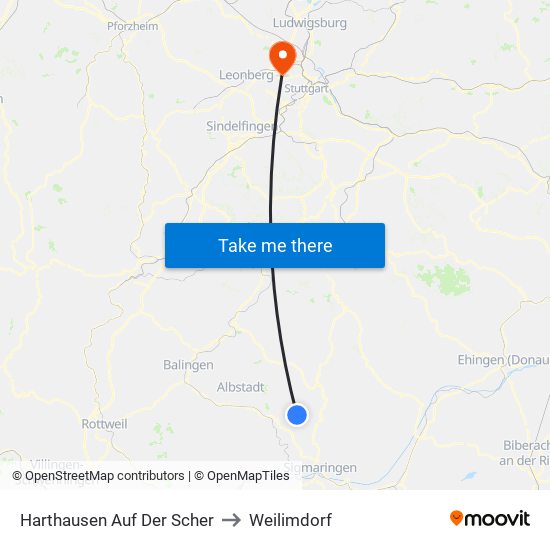 Harthausen Auf Der Scher to Weilimdorf map