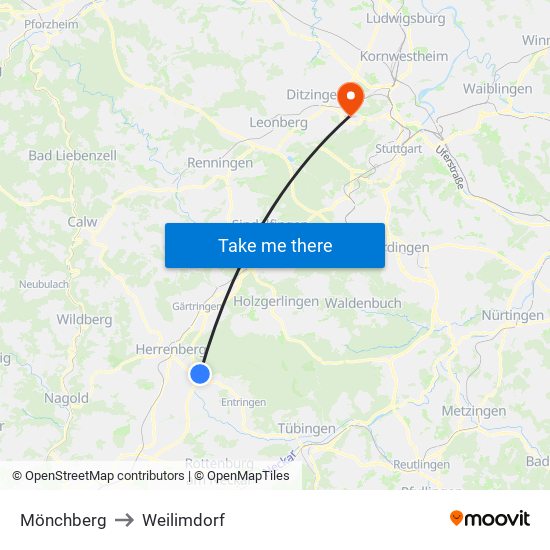 Mönchberg to Weilimdorf map