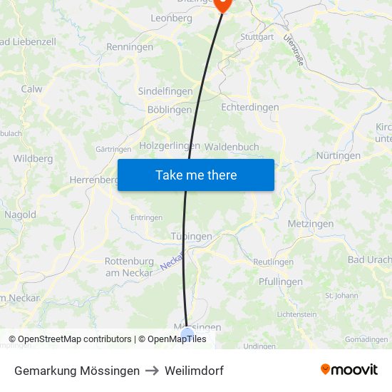 Gemarkung Mössingen to Weilimdorf map