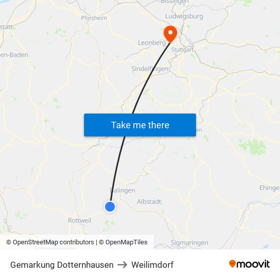 Gemarkung Dotternhausen to Weilimdorf map