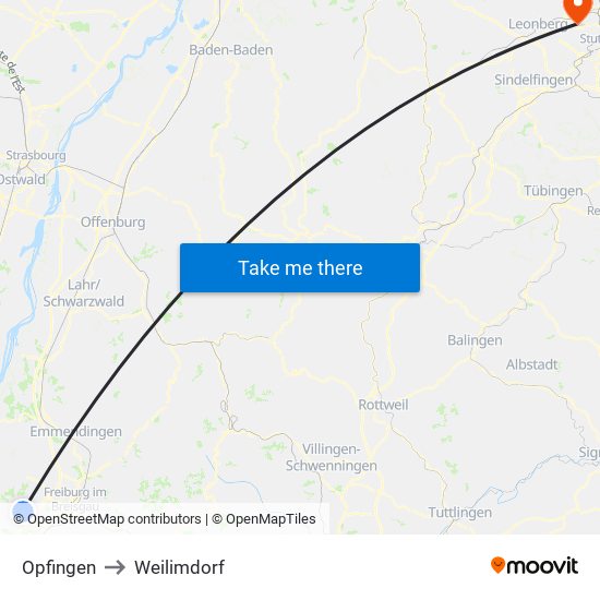 Opfingen to Weilimdorf map