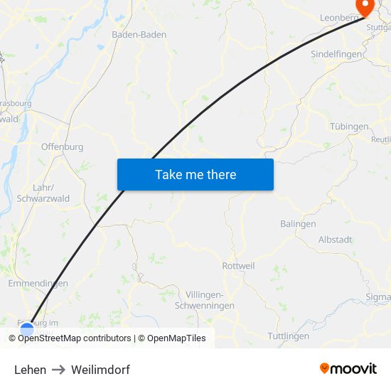 Lehen to Weilimdorf map