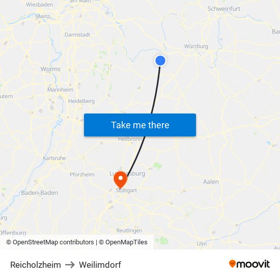 Reicholzheim to Weilimdorf map