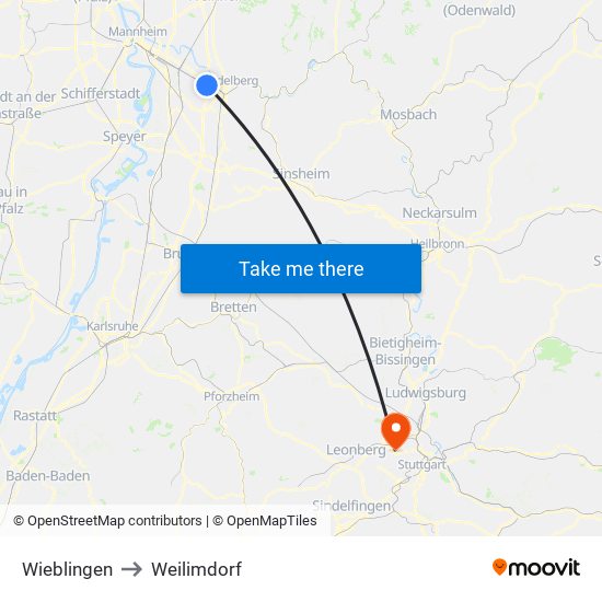 Wieblingen to Weilimdorf map