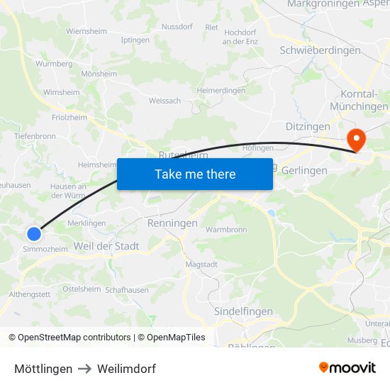 Möttlingen to Weilimdorf map