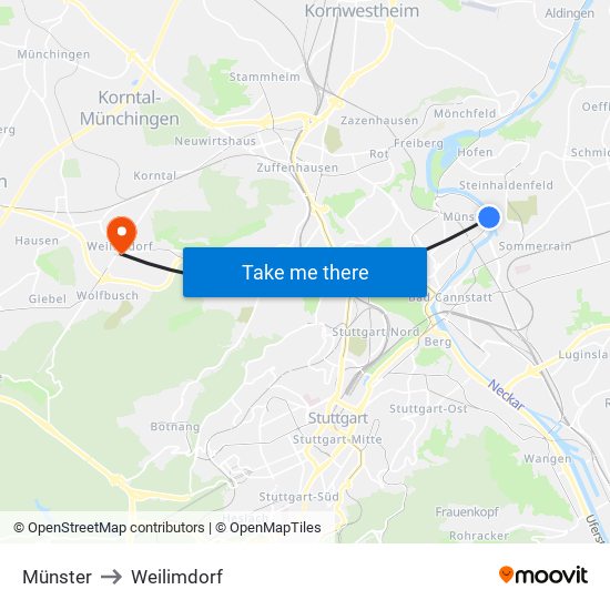 Münster to Weilimdorf map
