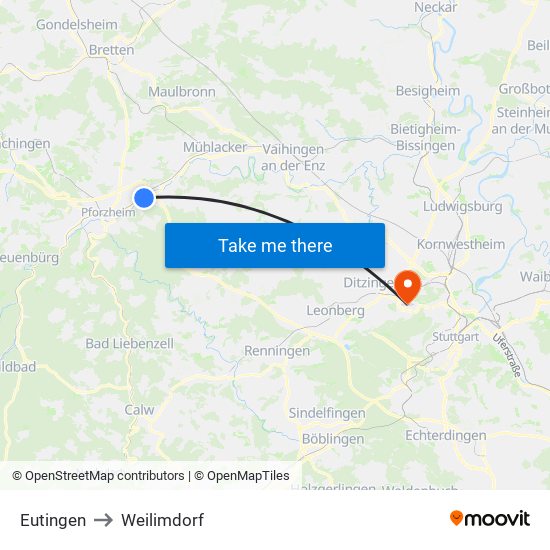 Eutingen to Weilimdorf map