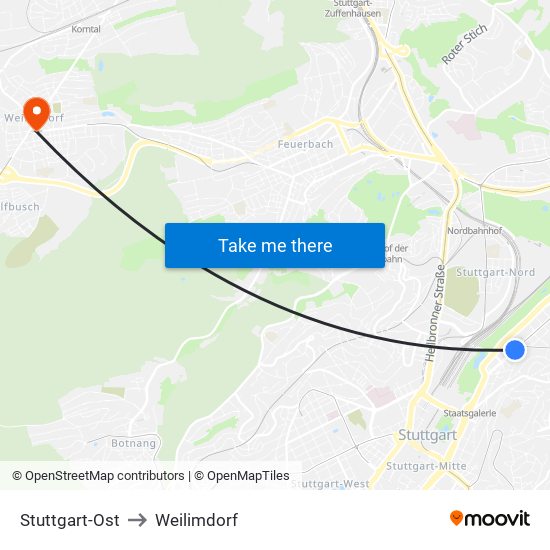 Stuttgart-Ost to Weilimdorf map