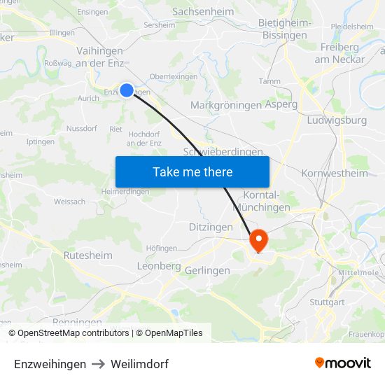 Enzweihingen to Weilimdorf map