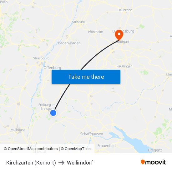 Kirchzarten (Kernort) to Weilimdorf map