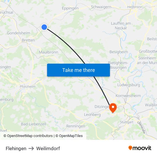 Flehingen to Weilimdorf map