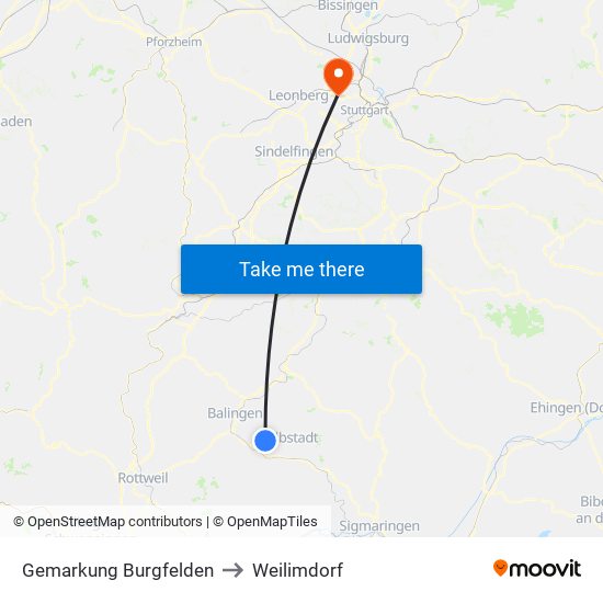 Gemarkung Burgfelden to Weilimdorf map