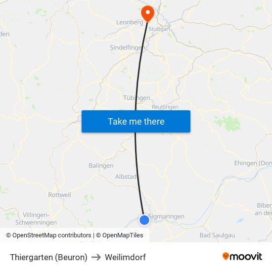 Thiergarten (Beuron) to Weilimdorf map