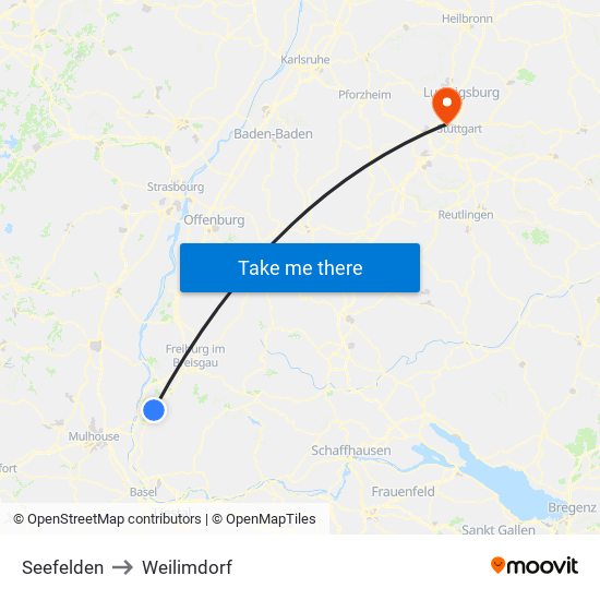 Seefelden to Weilimdorf map