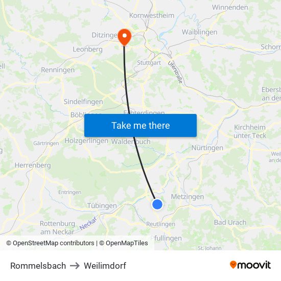 Rommelsbach to Weilimdorf map