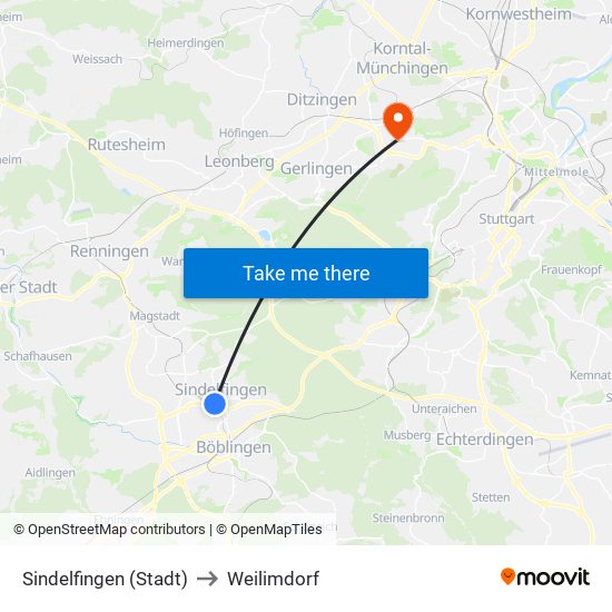 Sindelfingen (Stadt) to Weilimdorf map