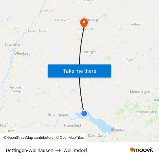 Dettingen-Wallhausen to Weilimdorf map