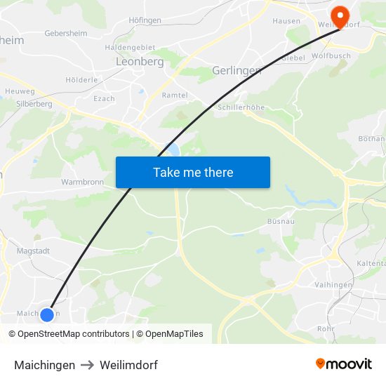 Maichingen to Weilimdorf map