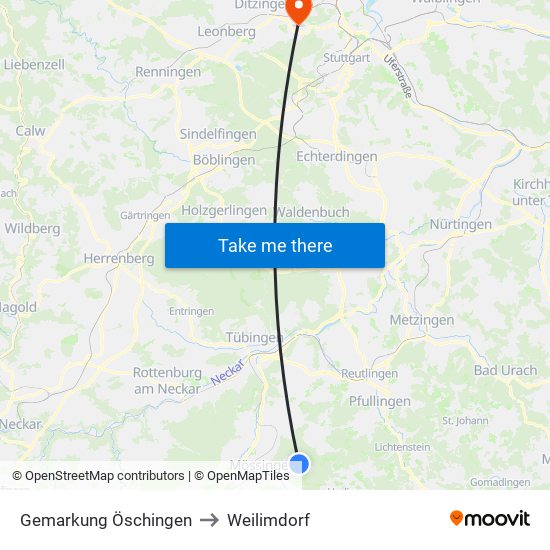 Gemarkung Öschingen to Weilimdorf map