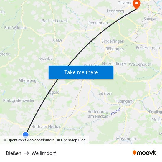 Dießen to Weilimdorf map