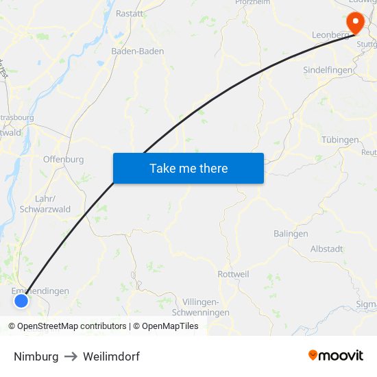 Nimburg to Weilimdorf map