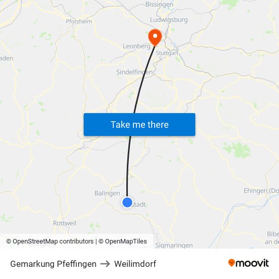 Gemarkung Pfeffingen to Weilimdorf map