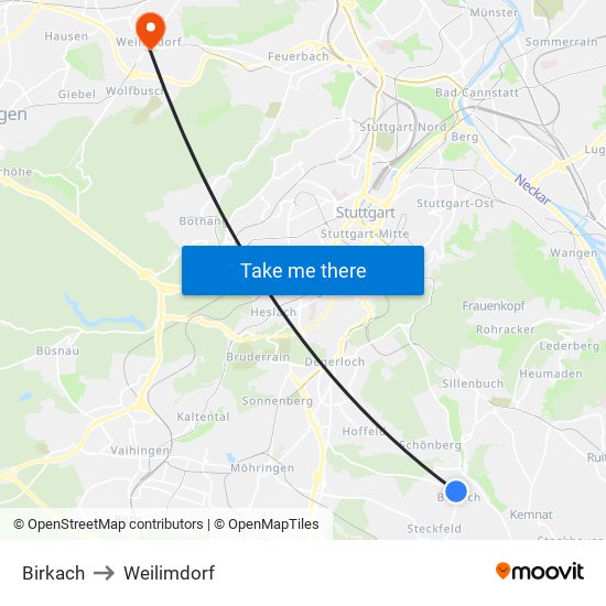 Birkach to Weilimdorf map