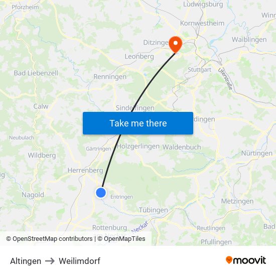 Altingen to Weilimdorf map