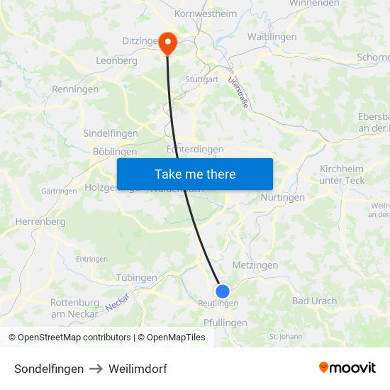 Sondelfingen to Weilimdorf map