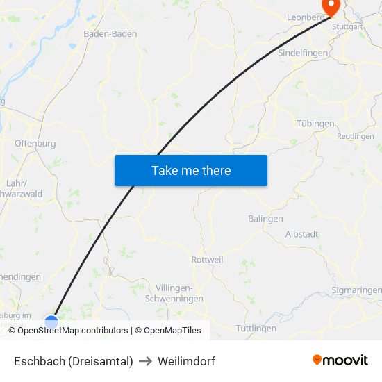 Eschbach (Dreisamtal) to Weilimdorf map