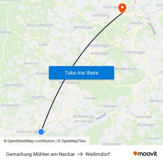 Gemarkung Mühlen am Neckar to Weilimdorf map