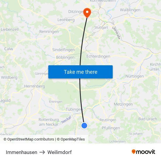 Immenhausen to Weilimdorf map