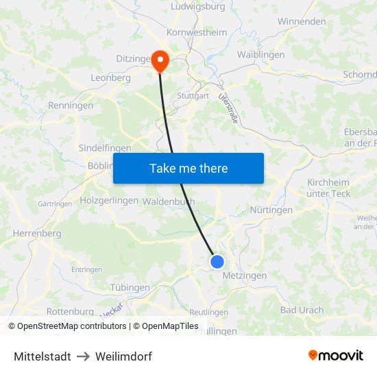 Mittelstadt to Weilimdorf map