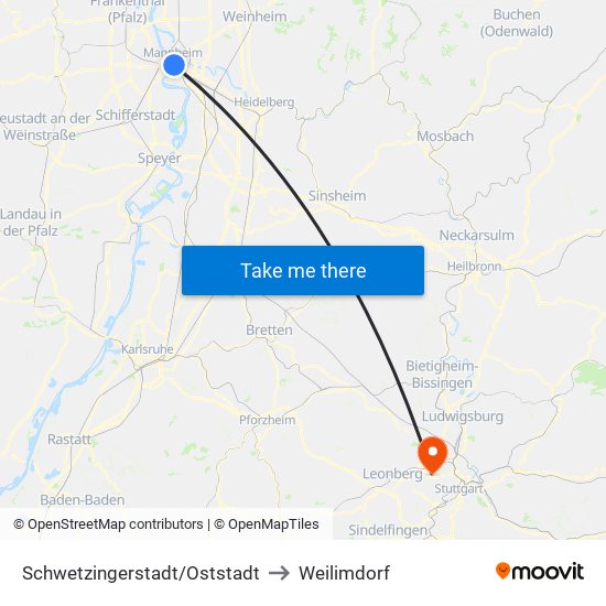 Schwetzingerstadt/Oststadt to Weilimdorf map