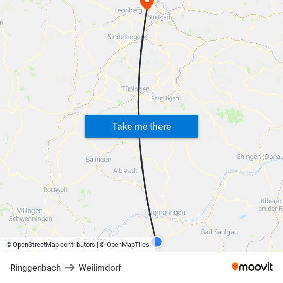 Ringgenbach to Weilimdorf map