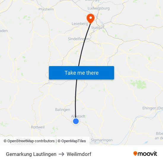 Gemarkung Lautlingen to Weilimdorf map