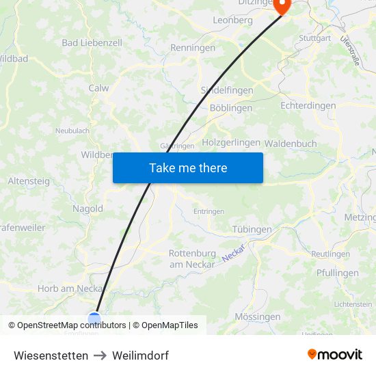 Wiesenstetten to Weilimdorf map