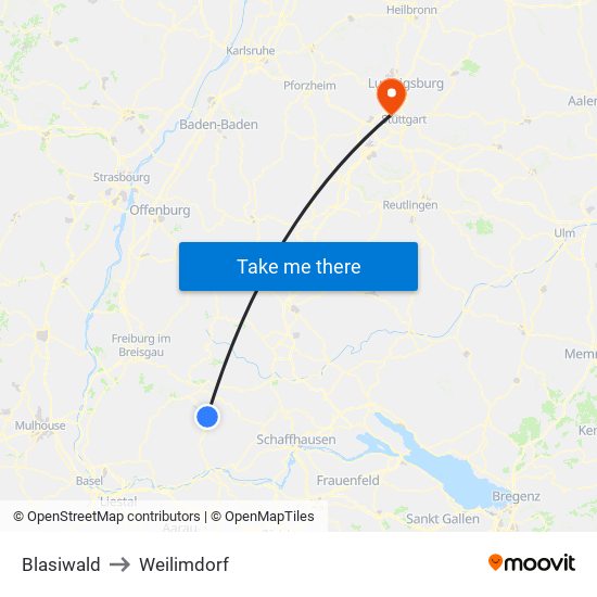 Blasiwald to Weilimdorf map