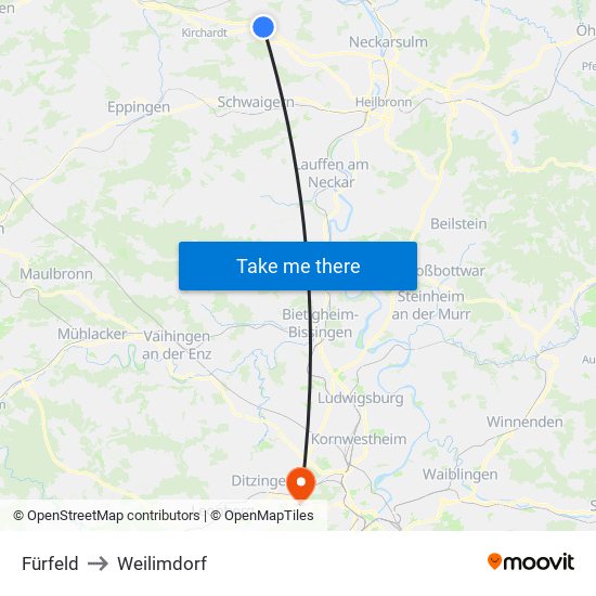 Fürfeld to Weilimdorf map
