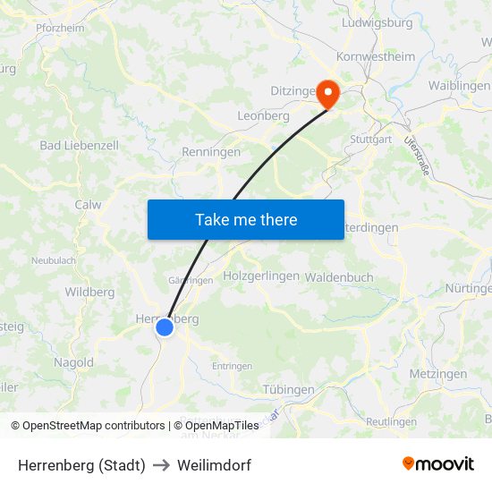 Herrenberg (Stadt) to Weilimdorf map